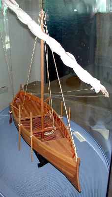 model reconstructing 1st-century Galil boat (Yigal Alon Museum, Yam Kinneret)